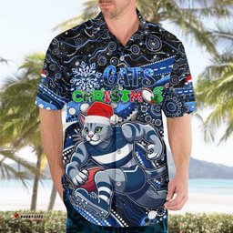 Merry Christmas AFL Cats Hawaiian Shirt Aboriginal Santa Football Mascot