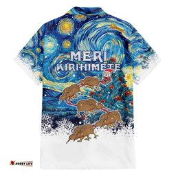 New Zealand Christmas Hawaiian Shirt Kiwis Santa Sleigh Starry Night Style