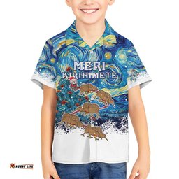New Zealand Christmas Hawaiian Shirt Kiwis Santa Sleigh Starry Night Style