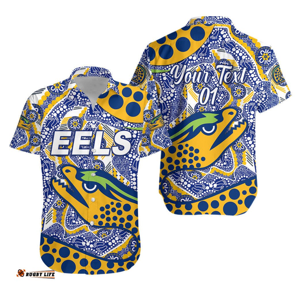 Custom Personalised Parramatta Eels Hawaiian Shirt Indigenous Simple Style Blue, Custom Text And Number