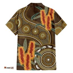 Australian Yellow Banksia Flowers Hawaiian Shirt Aboriginal Dot Art
