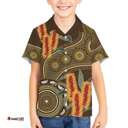 Australian Yellow Banksia Flowers Hawaiian Shirt Aboriginal Dot Art