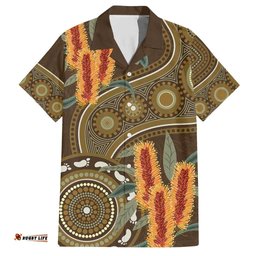 Australian Yellow Banksia Flowers Hawaiian Shirt Aboriginal Dot Art
