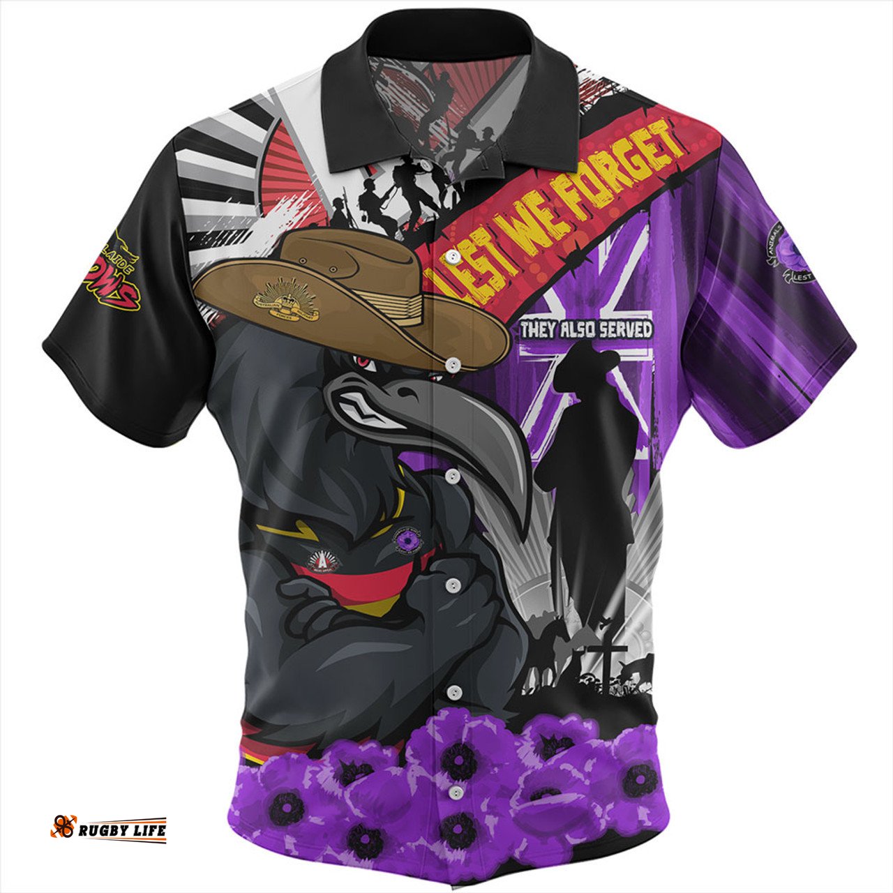 Amazing Aussie Adelaide Crows ANZAC Day Honor Purple Valor And Spirit Hawaiian Shirt