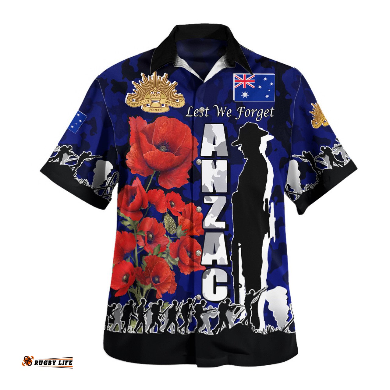 Amazing Aussie Australia Anzac Custom Anzac day Lest We Forget With Poppies And Camo Pattern Shirt Hawaiian Shirt