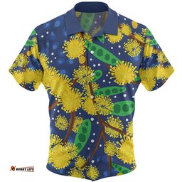 Amazing Aussie Australia Aboriginal Australian Yellow Wattle Flower Artwork Hawaiian Shirt