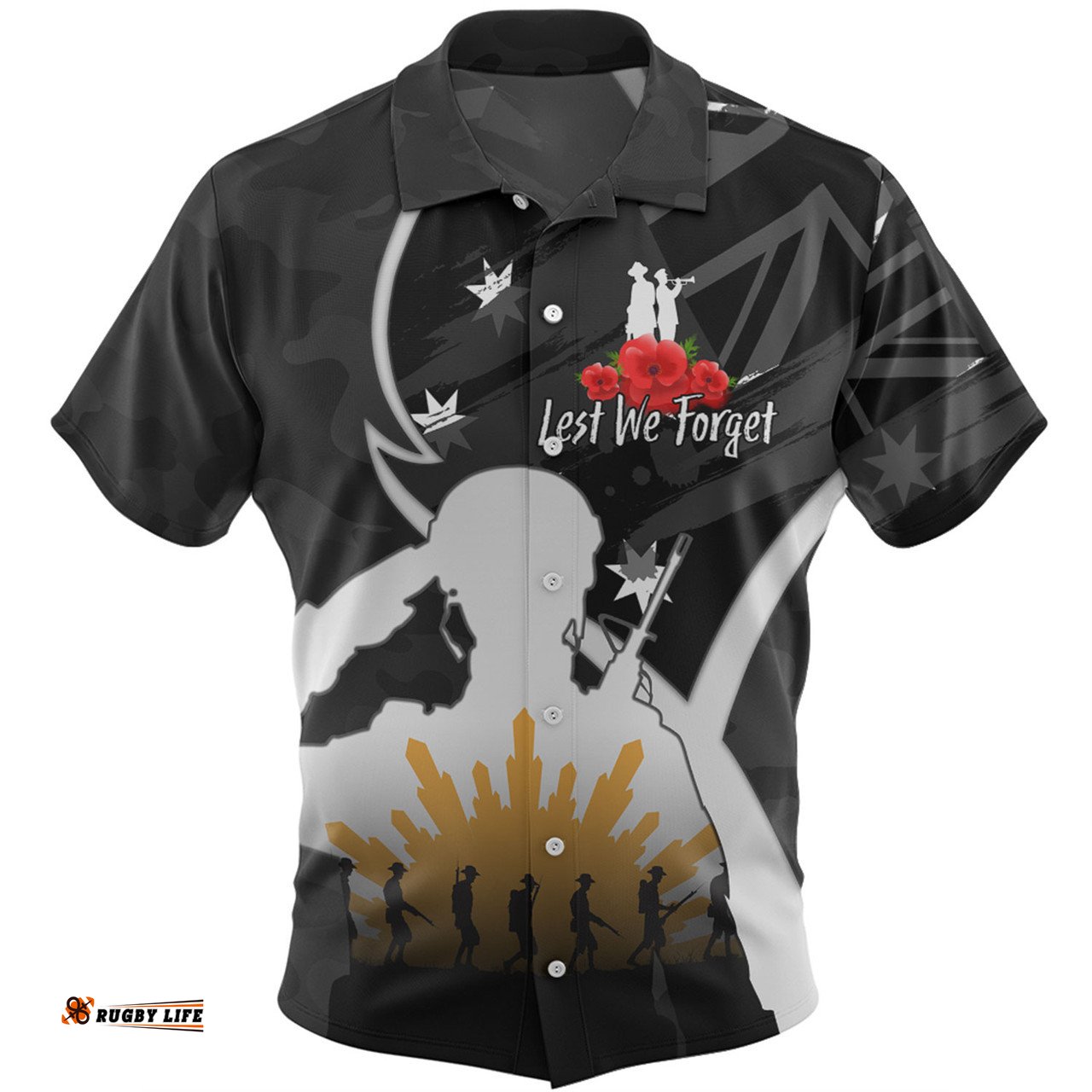Amazing Aussie Australia Anzac Day Custom Lest We Forget With Black Camouflage Pattern Hawaiian Shirt