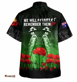 Amazing Aussie Australia Anzac Day Anzac Day Soldier We Will Remember Them Shirt Green Hawaiian Shirt