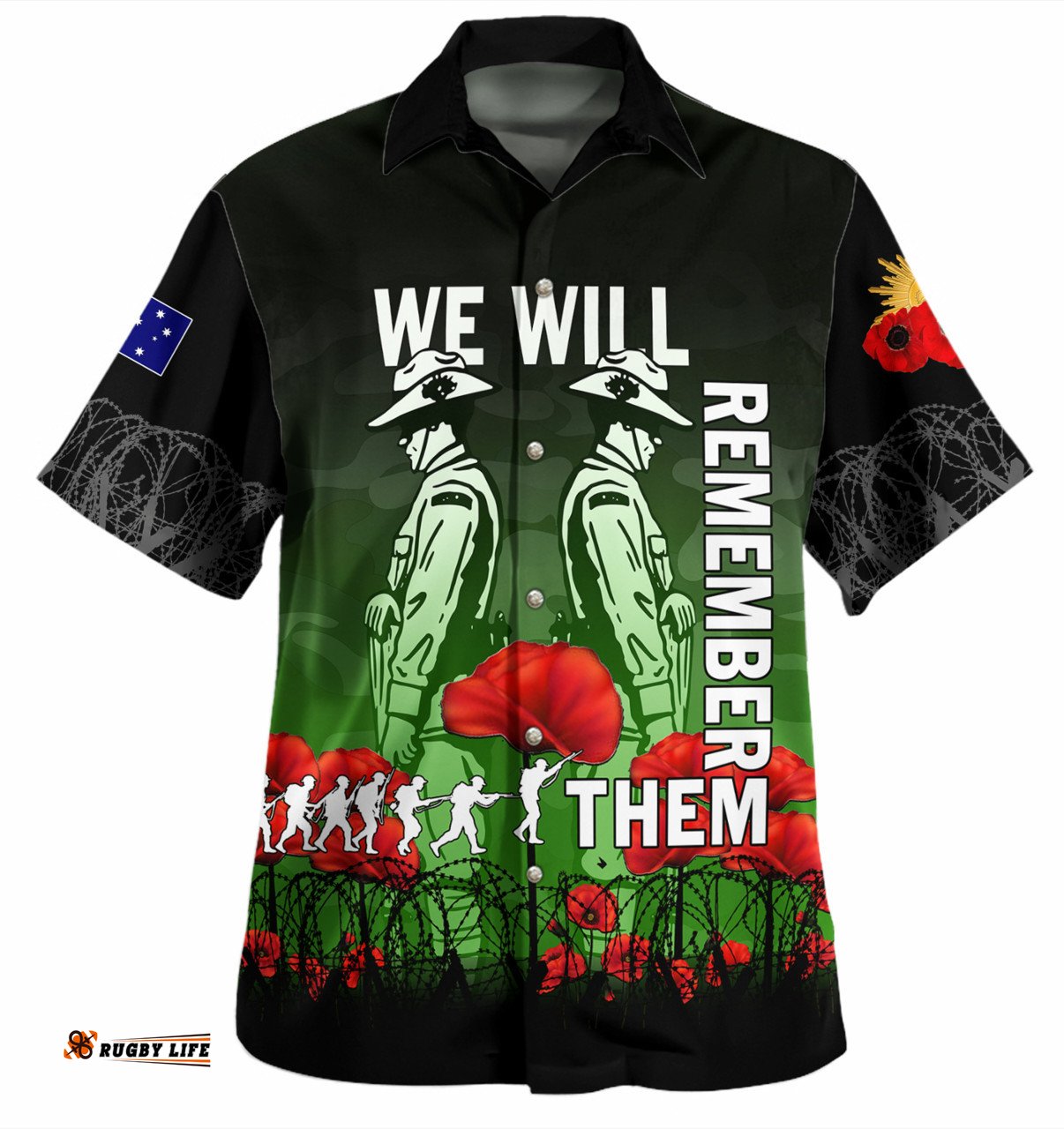 Amazing Aussie Australia Anzac Day Anzac Day Soldier We Will Remember Them Shirt Green Hawaiian Shirt