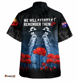 Amazing Aussie Australia Anzac Day Anzac Day Soldier We Will Remember Them Shirt Blue Hawaiian Shirt