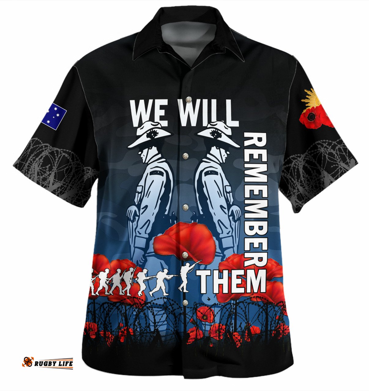 Amazing Aussie Australia Anzac Day Anzac Day Soldier We Will Remember Them Shirt Blue Hawaiian Shirt