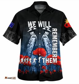 Amazing Aussie Australia Anzac Day Anzac Day Soldier We Will Remember Them Shirt Blue Hawaiian Shirt