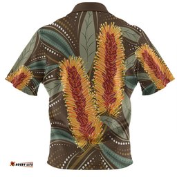 Amazing Aussie Australia Flowers Aboriginal Aboriginal Dot Art With Yellow Banksia Flower Hawaiian Shirt