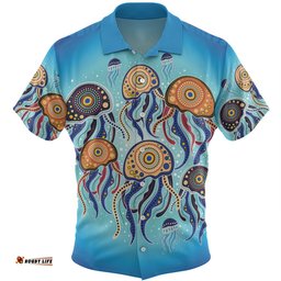 Amazing Aussie Australia Dot Painting Inspired Aboriginal Jellyfish Art In Aboriginal Dot Style Hawaiian Shirt