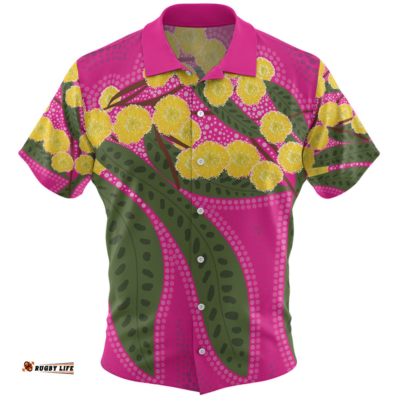 Amazing Aussie Australia Flowers Aboriginal Australian Yellow Wattle Flowers Painting In Aboriginal Dot Art Style Hawaiian Shirt