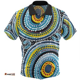 Amazing Aussie Australia Dot Painting Inspired Aboriginal Blue Aboriginal Style Dot Art Hawaiian Shirt