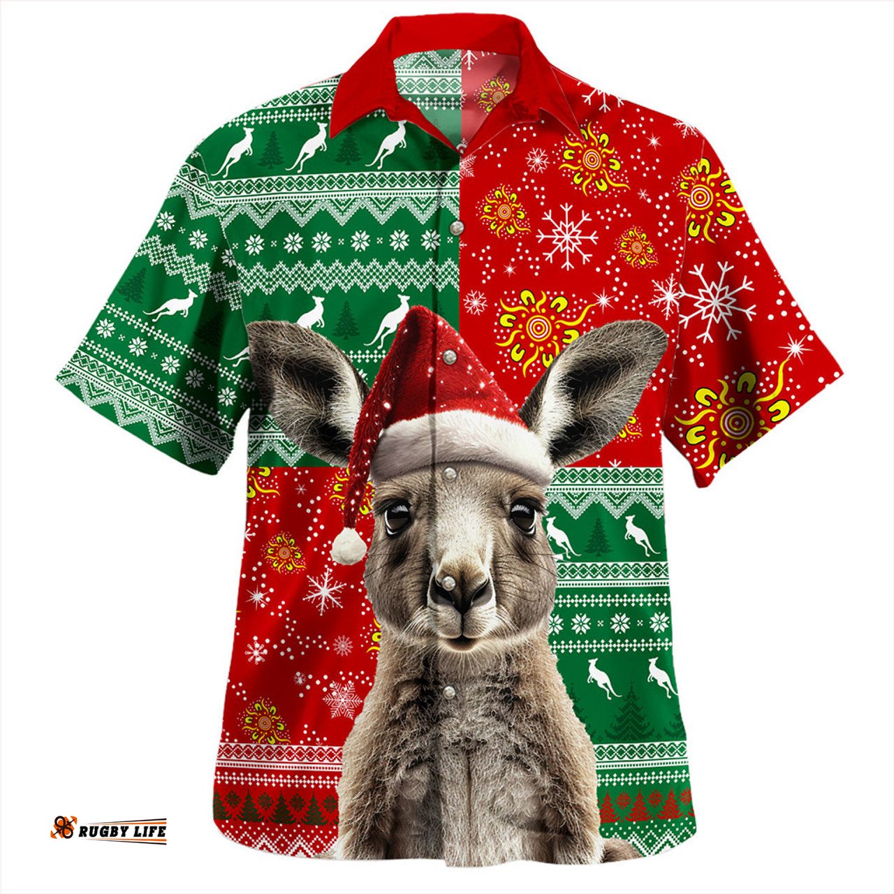 Amazing Aussie Australia Aboriginal Dot With Kangaroo Santa Hat Designs Hawaiian Shirt