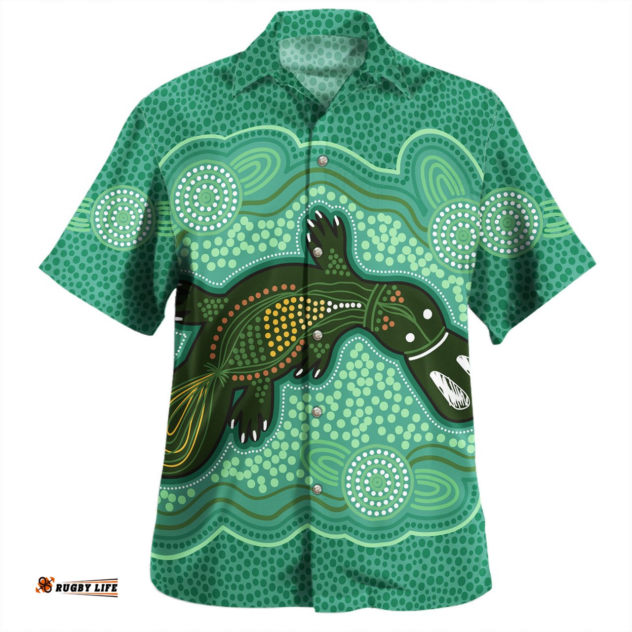 Amazing Aussie Australia Aboriginal Green Platypus Aboriginal Art Inspired Hawaiian Shirt