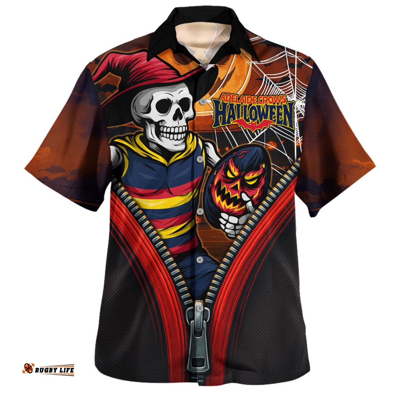 Amazing Aussie Adelaide Crows Halloween Night Reaper Zipper Hawaiian Shirt