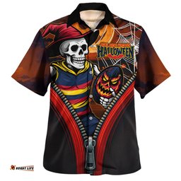 Amazing Aussie Adelaide Crows Halloween Night Reaper Zipper Hawaiian Shirt