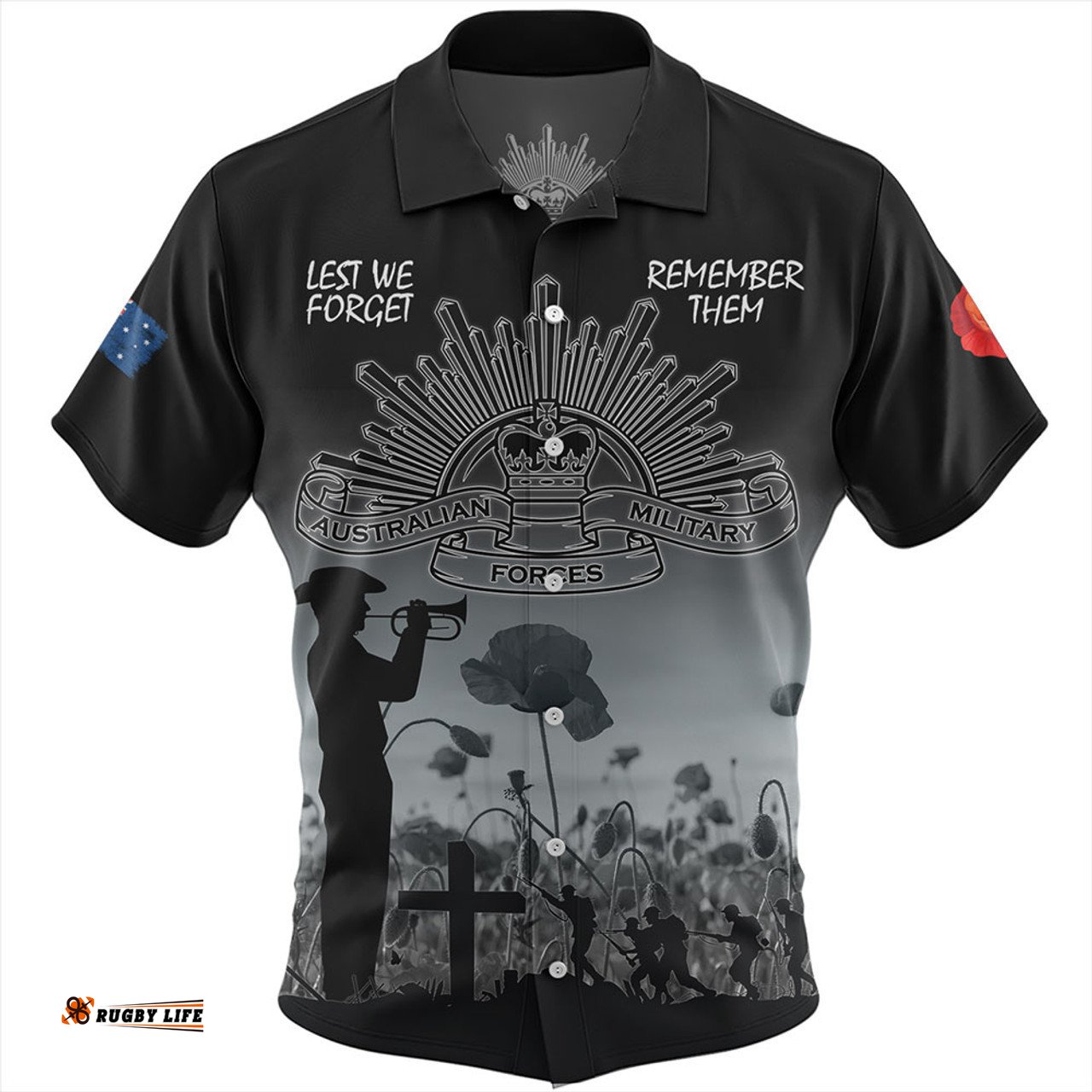 Amazing Aussie Australia Anzac Day Lest We Forget Black Hawaiian Shirt