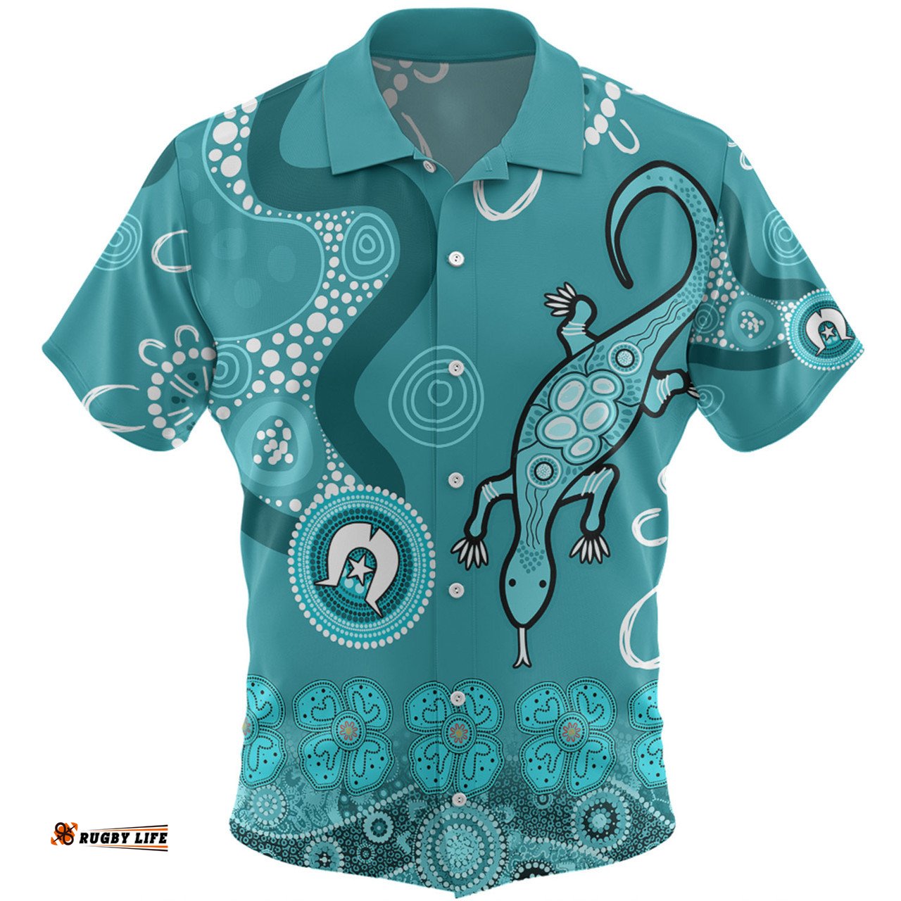 Amazing Aussie Australia Goanna Aboriginal Indigenous Dot Goanna (Teal Blue) Hawaiian Shirt