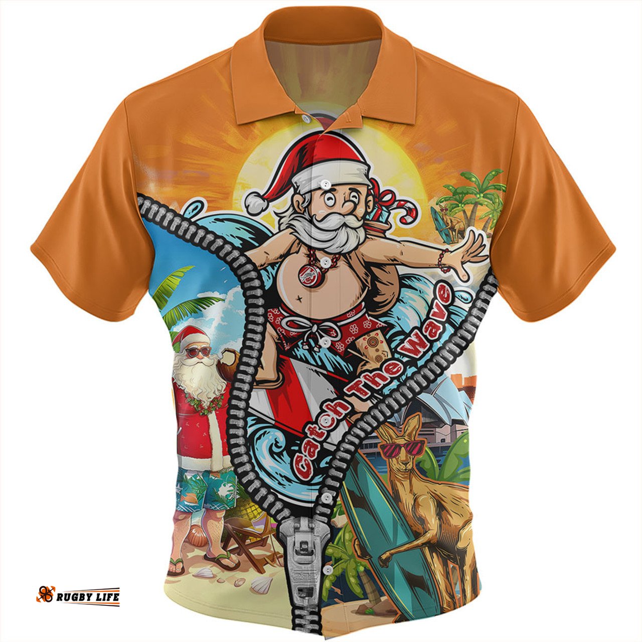 Amazing Aussie Australia Christmas Down Under Santa's Beach Escape Hawaiian Shirt