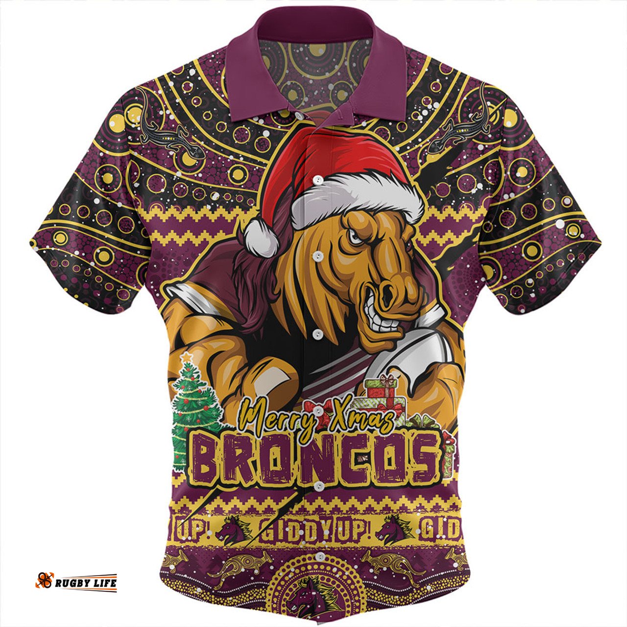 Amazing Aussie Brisbane Broncos Aboriginal Xmas Special Ugly Christmas Style Hawaiian Shirt