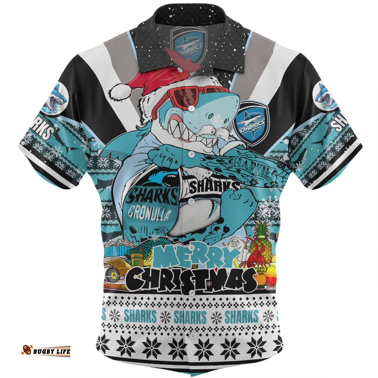 Amazing Aussie Cronulla Sutherland Sharks Christmas Custom Sharks Santa Aussie Big Things Hawaiian Shirt