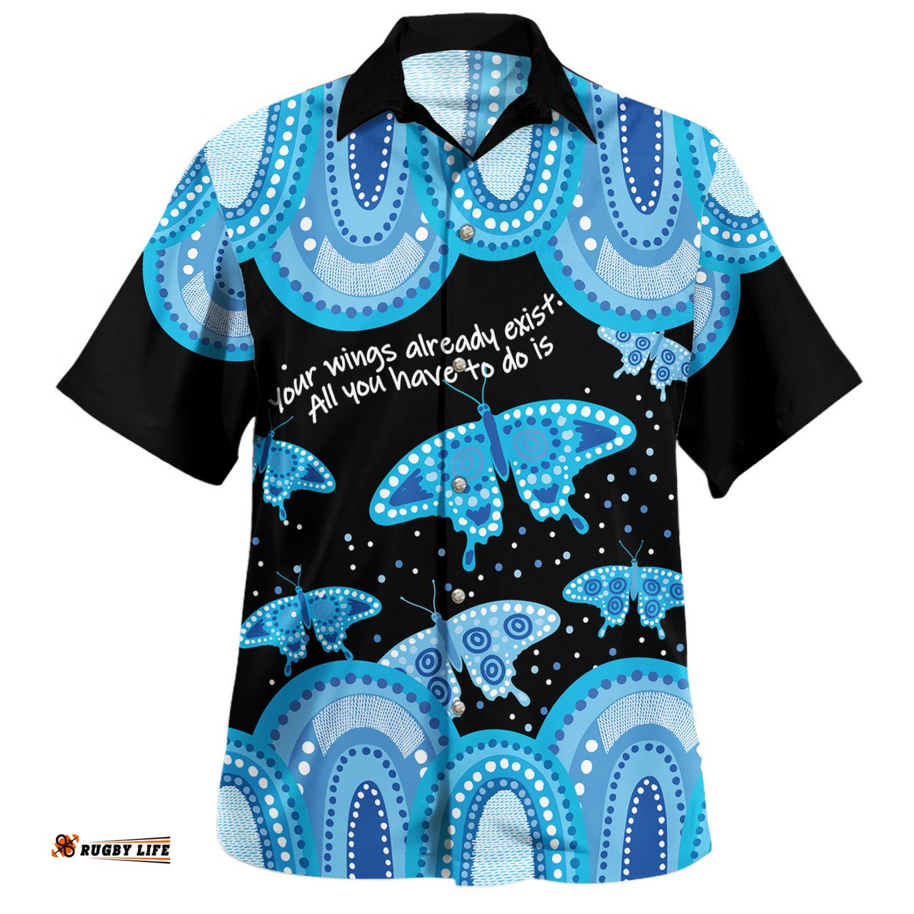 Amazing Aussie Australia Aboriginal Blue Butterflies Art Inspired Hawaiian Shirt