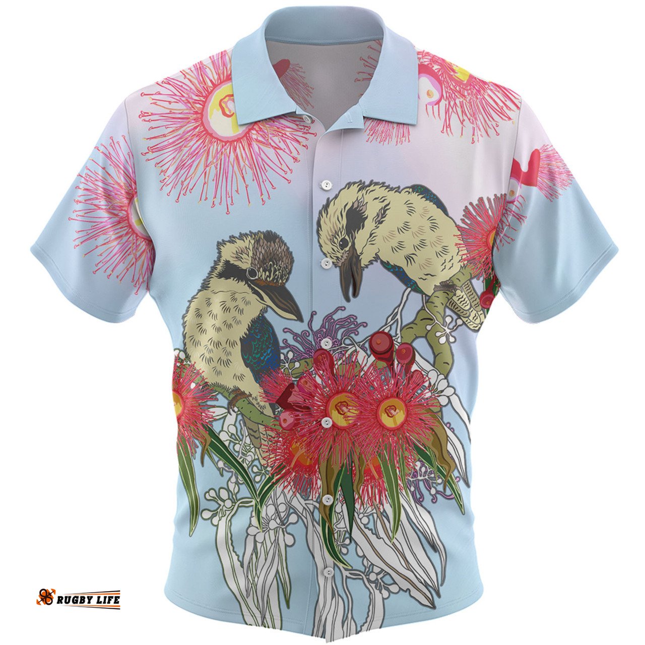Amazing Aussie Australia Kookaburra Couple Kookaburra With Eucalyptus Flower Art Hawaiian Shirt
