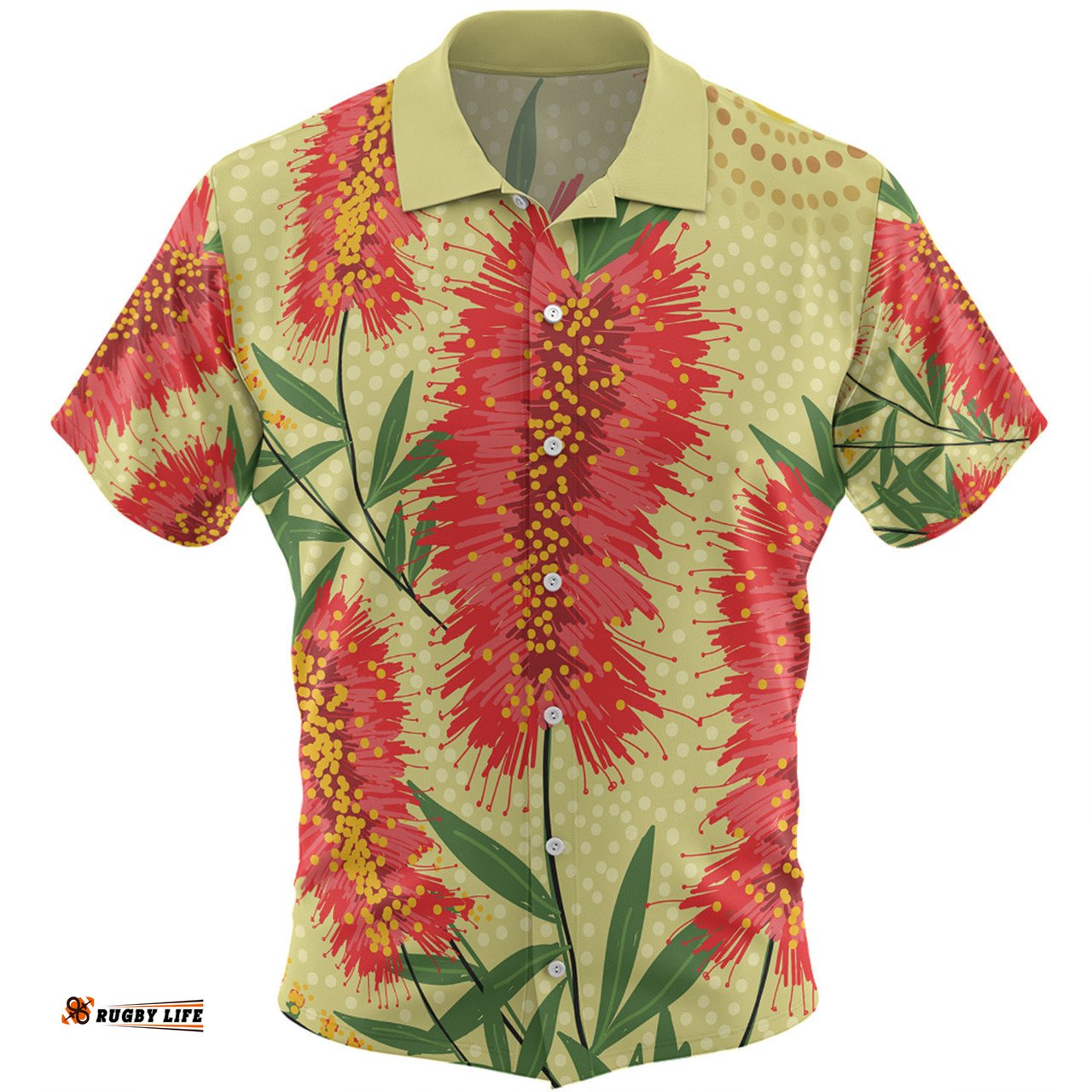 Amazing Aussie Australia Flowers Aboriginal Aboriginal Painting Red Bottle Brush Tree Hawaiian Shirt