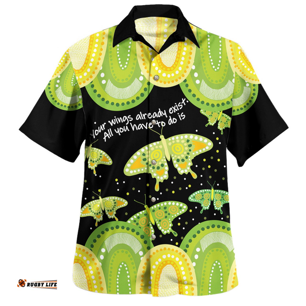 Amazing Aussie Australia Aboriginal Green Butterflies Art Inspired Hawaiian Shirt