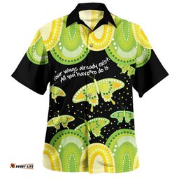 Amazing Aussie Australia Aboriginal Green Butterflies Art Inspired Hawaiian Shirt