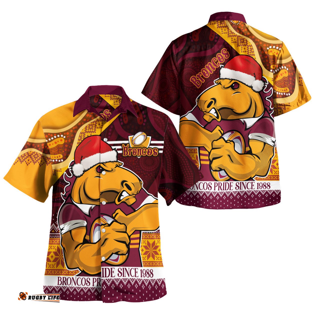 Amazing Aussie Brisbane Broncos Christmas Brisbane Broncos Pride Since 1988 Aboriginal Inspired and Ugly Pattern Hawaiian Shirt