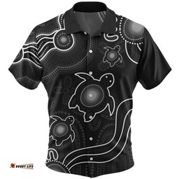 Amazing Aussie Australia Aboriginal Turtle Dreaming Journey Featuring Dot Art Black Hawaiian Shirt