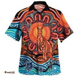 Amazing Aussie Australia Aboriginal Inspired Kangaroo Dreaming Dot Painting Pattern Hawaiian Shirt