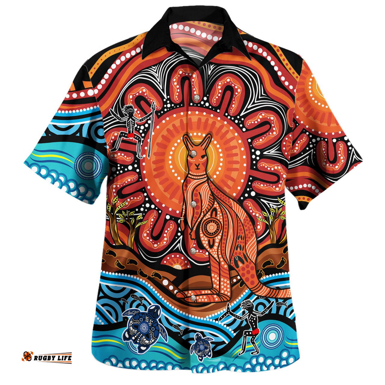 Amazing Aussie Australia Aboriginal Inspired Kangaroo Dreaming Dot Painting Pattern Hawaiian Shirt