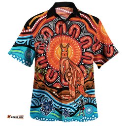 Amazing Aussie Australia Aboriginal Inspired Kangaroo Dreaming Dot Painting Pattern Hawaiian Shirt