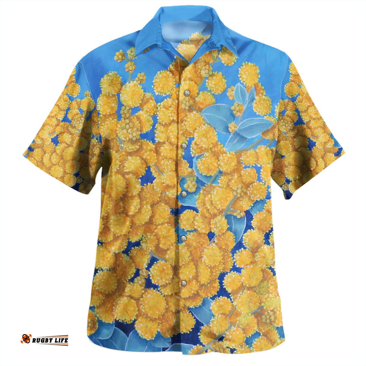 Amazing Aussie Australia Golden Wattle Golden Wattle Blue Background Oil Painting Art Hawaiian Shirt