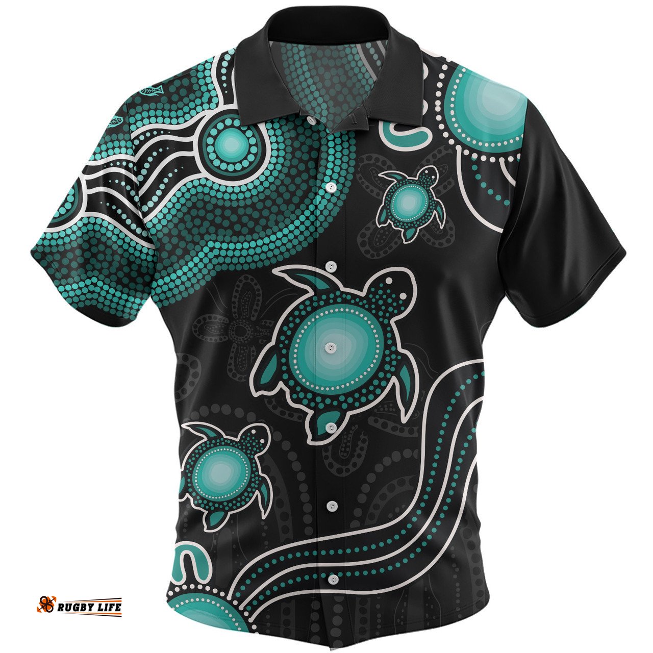 Amazing Aussie Australia Aboriginal Turtle Dreaming Journey Featuring Dot Art Turquoise Hawaiian Shirt