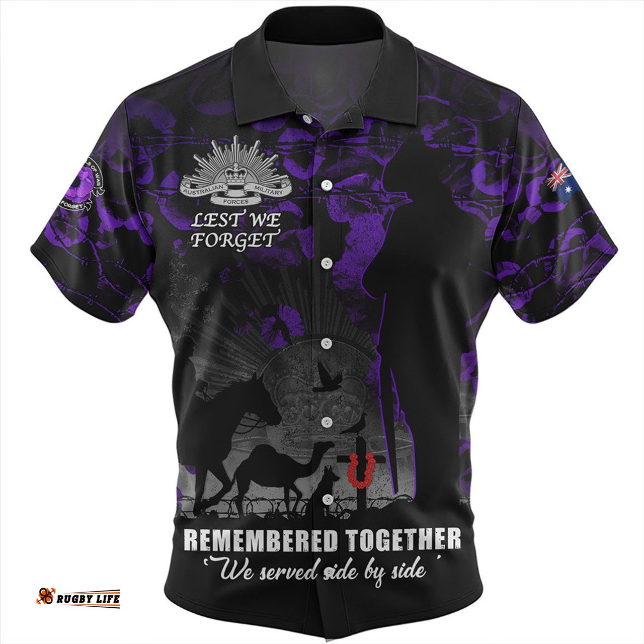 Amazing Aussie Australia Anzac Day Purple Poppy Tribute Remembered Together Hawaiian Shirt