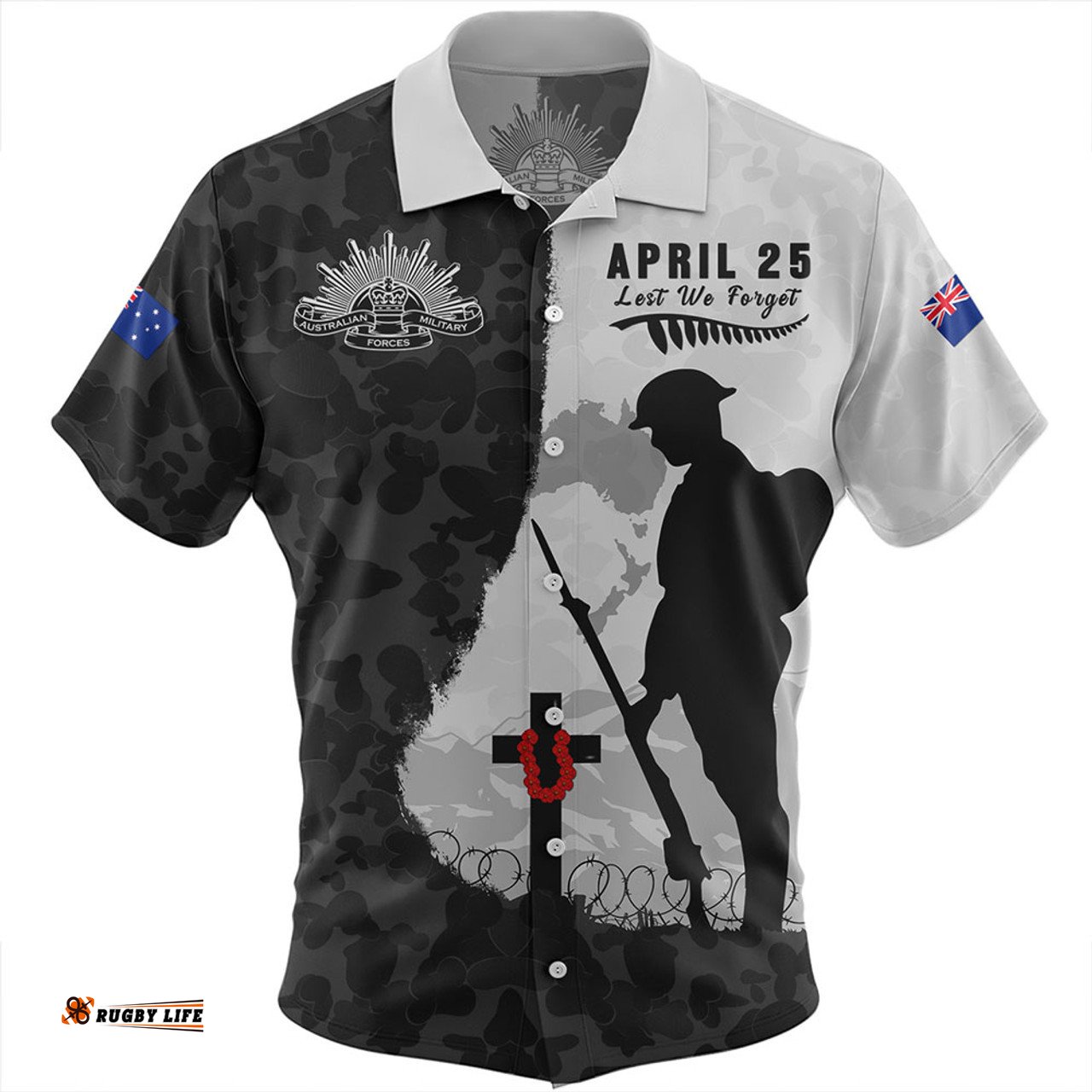 Amazing Aussie Australia Anzac Day Lest We Forget Black Grunge Style Hawaiian Shirt