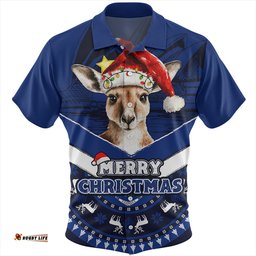 Amazing Aussie Australia Holiday Kangaroo Merry Christmas Blue Hawaiian Shirt