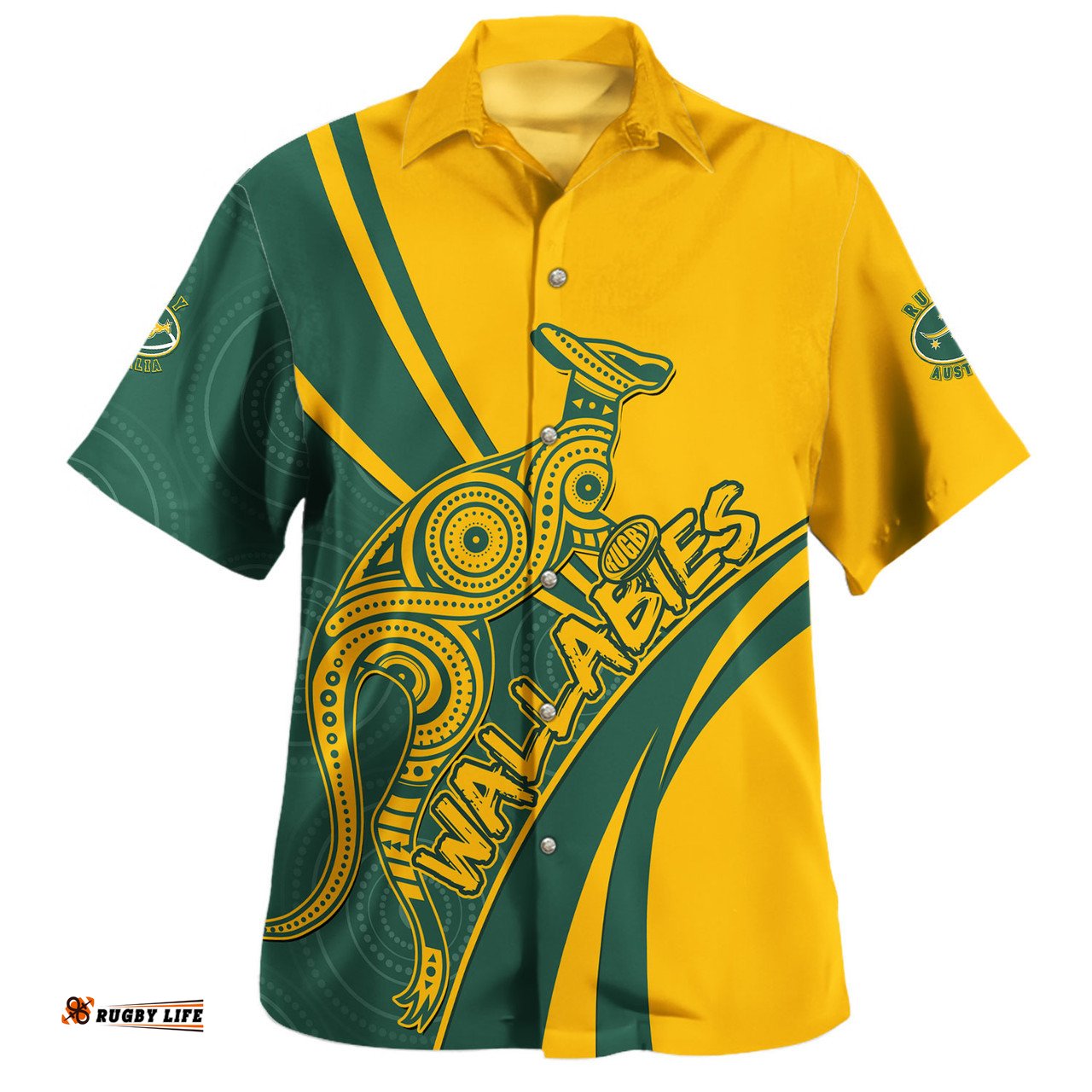 Amazing Aussie Australia Wallabies Squad Aboriginal Pattern Inspired Hawaiian Shirt