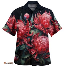 Amazing Aussie Australia Waratah Red Waratah Flowers Fine Art Ver2 Hawaiian Shirt