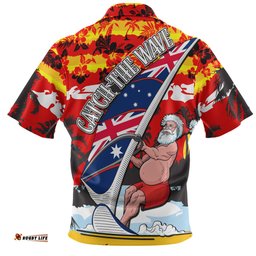 Amazing Aussie Australia Surfing Christmas Tropical Santa Catch The Wave Hawaiian Shirt