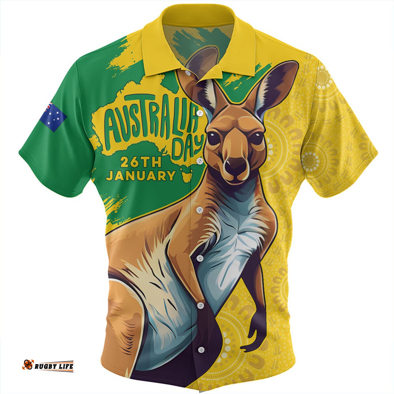 Amazing Aussie Australia Australia Day Kangaroo Art With Aboriginal Pattern Inspired Hawaiian Shirt