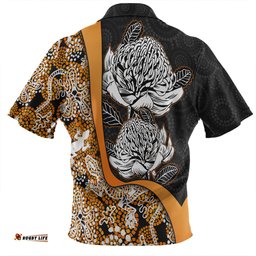 Amazing Aussie Australia Warratah Goanna Aboriginal Waratah Flowers With Orange Lizards, Stones, Sand Dot Art Painting Inspired Hawaiian Shirt