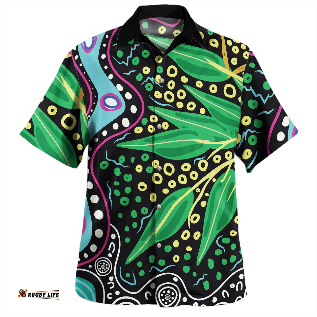 Amazing Aussie Australia Wattle Leaves Aboriginal Dot Art And Wattle Leaves Hawaiian Shirt